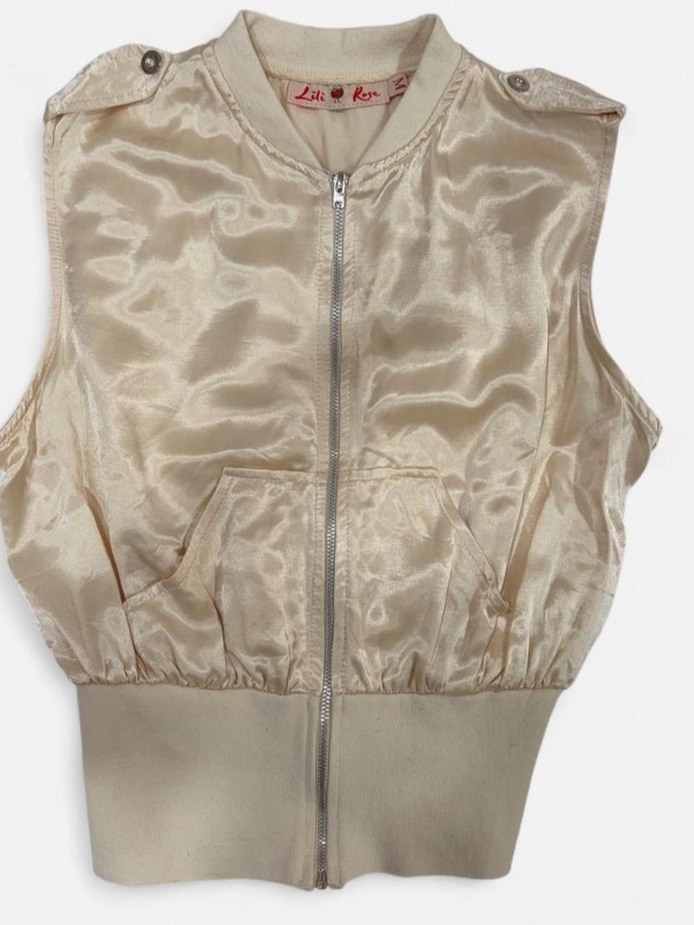 Vintage Satin Bomber Vest in Champagne